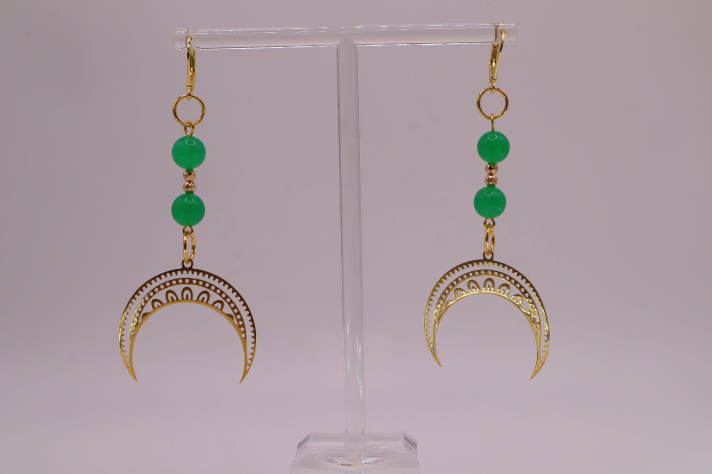 Green moon earrings