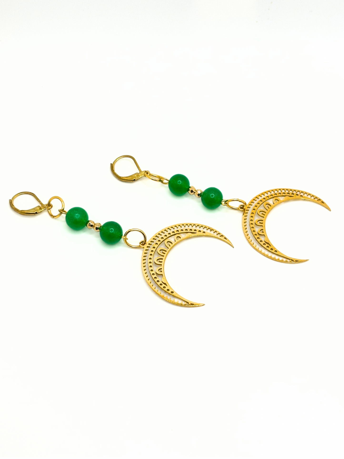 Green moon earrings