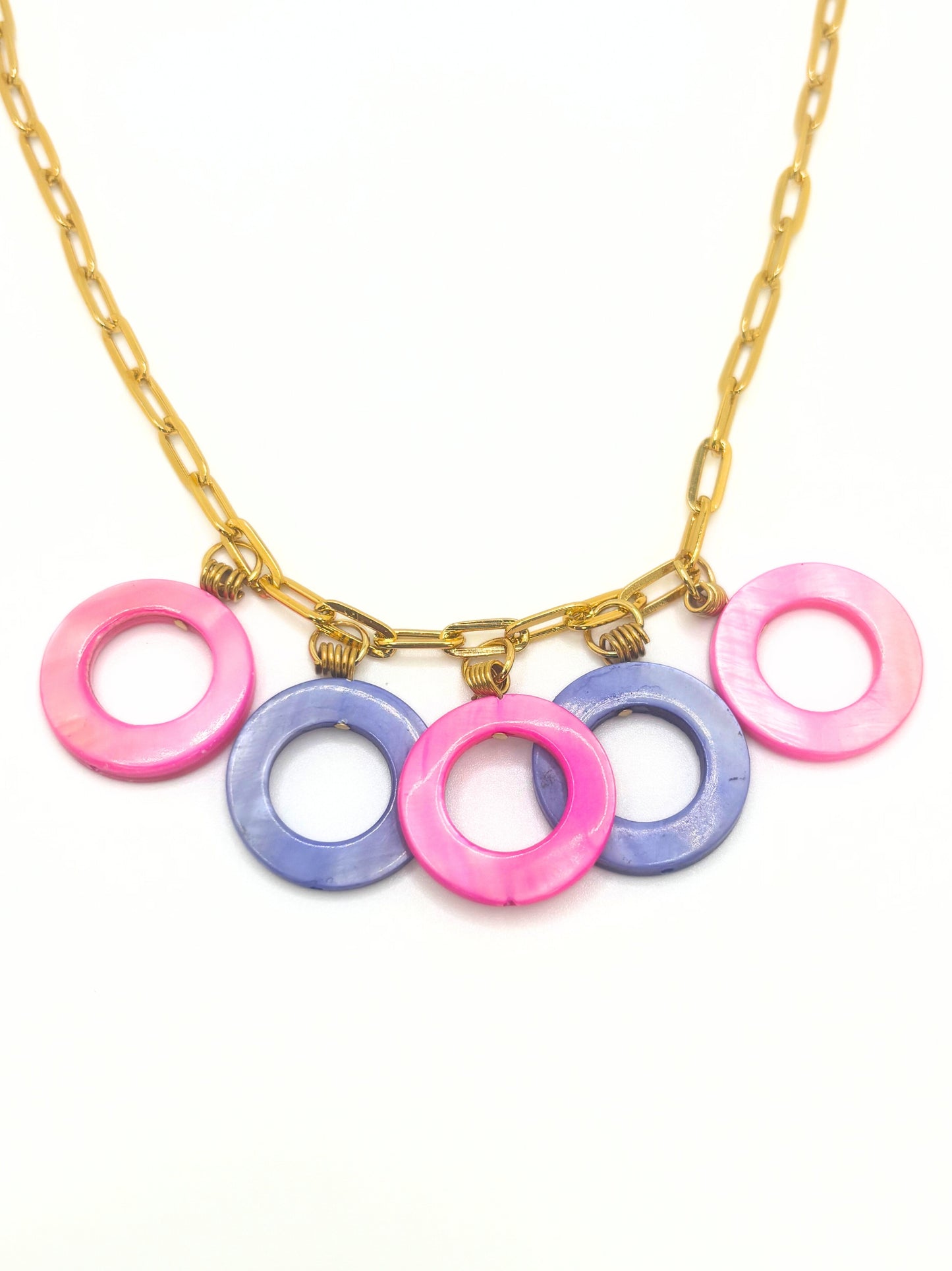 Pink and purple pearl stainless steel necklace