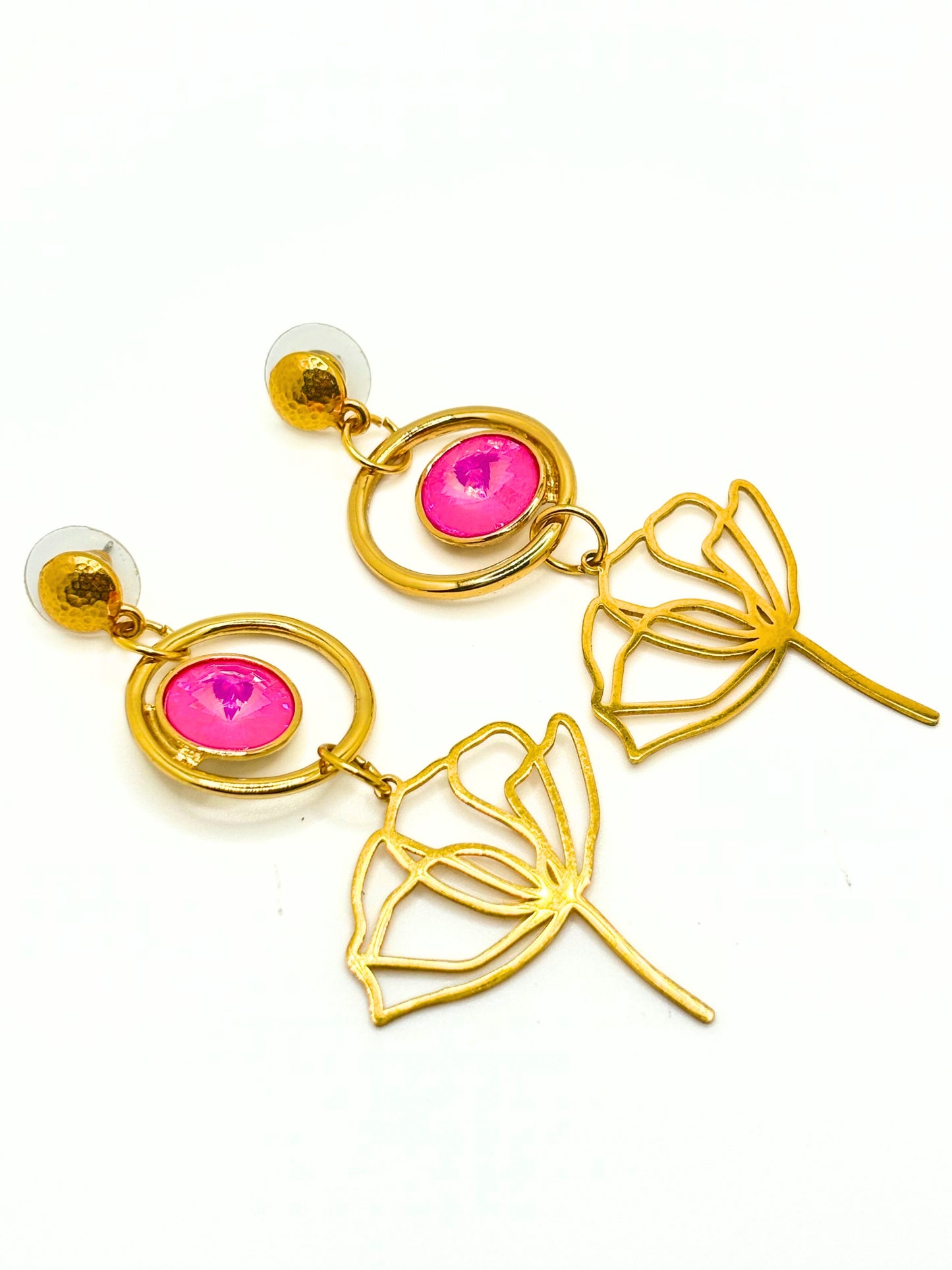 Ultra Pink Stemmed Flower Earrings