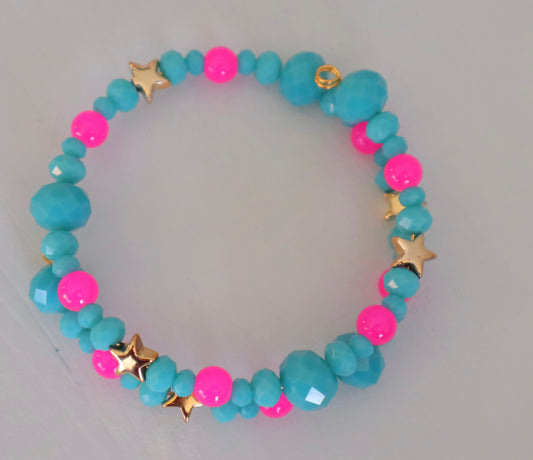 Turquoise, Pink and Star Wrap Bracelet