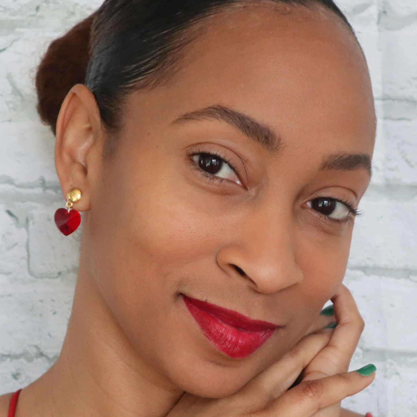 Red Crystal Heart Earrings