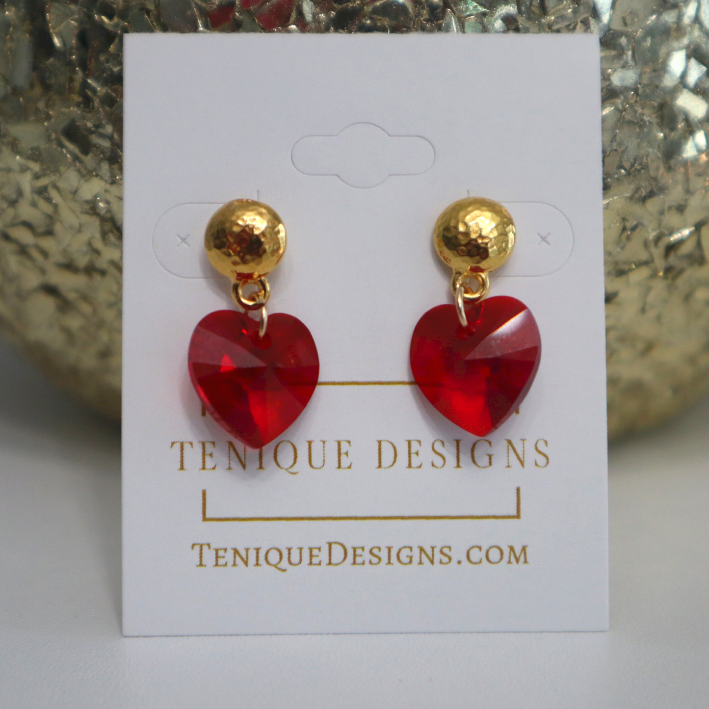 Red Crystal Heart Earrings