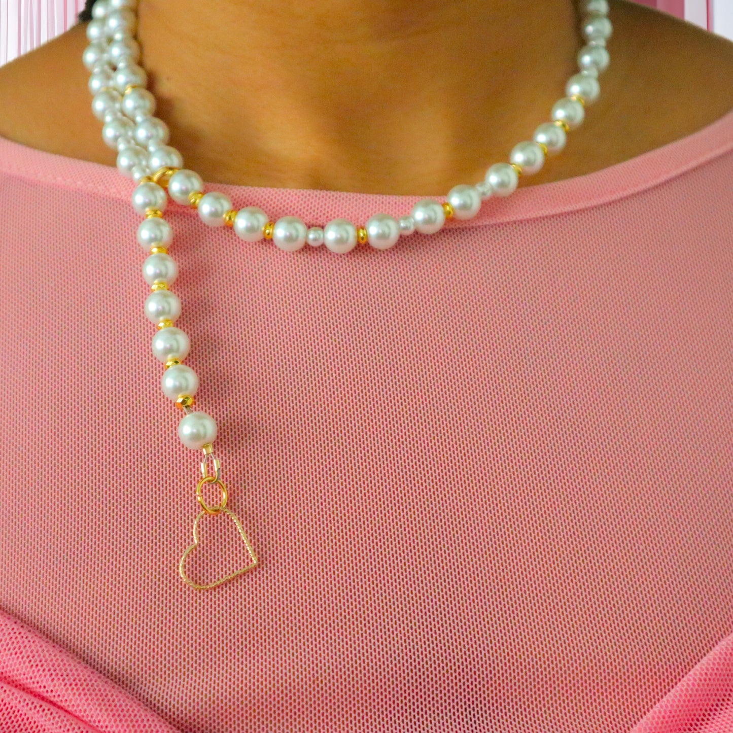 Pearl Necklace with Heart Necklace