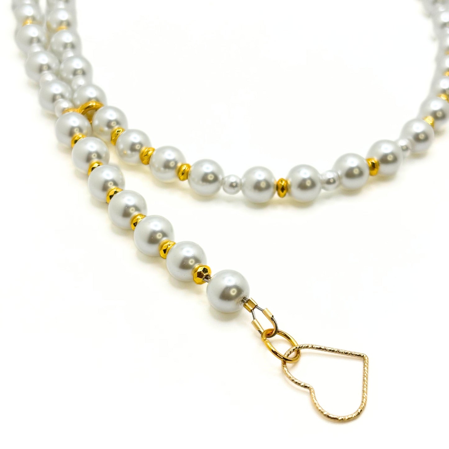 Pearl Necklace with Heart Necklace