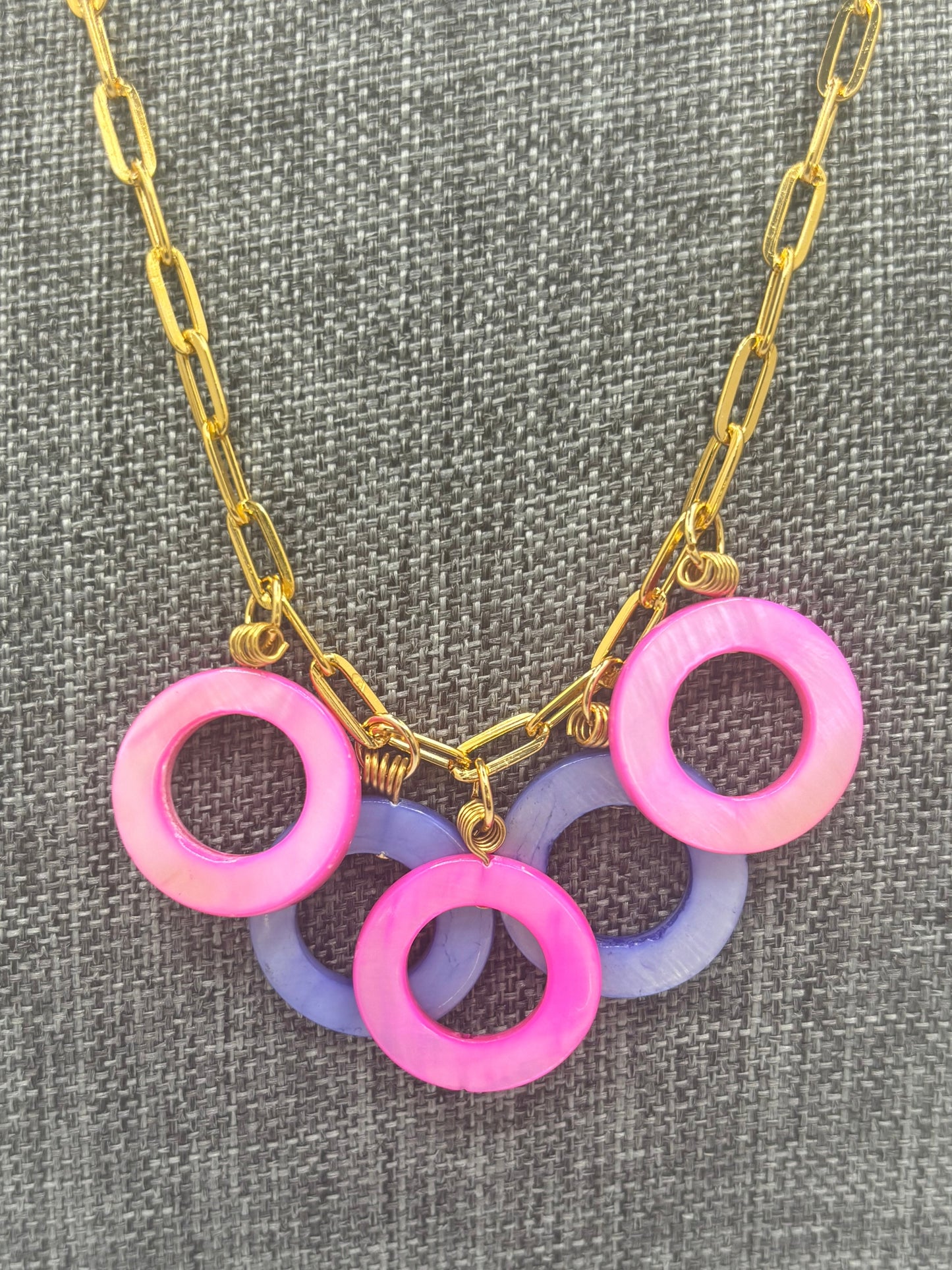 Pink and purple pearl stainless steel necklace