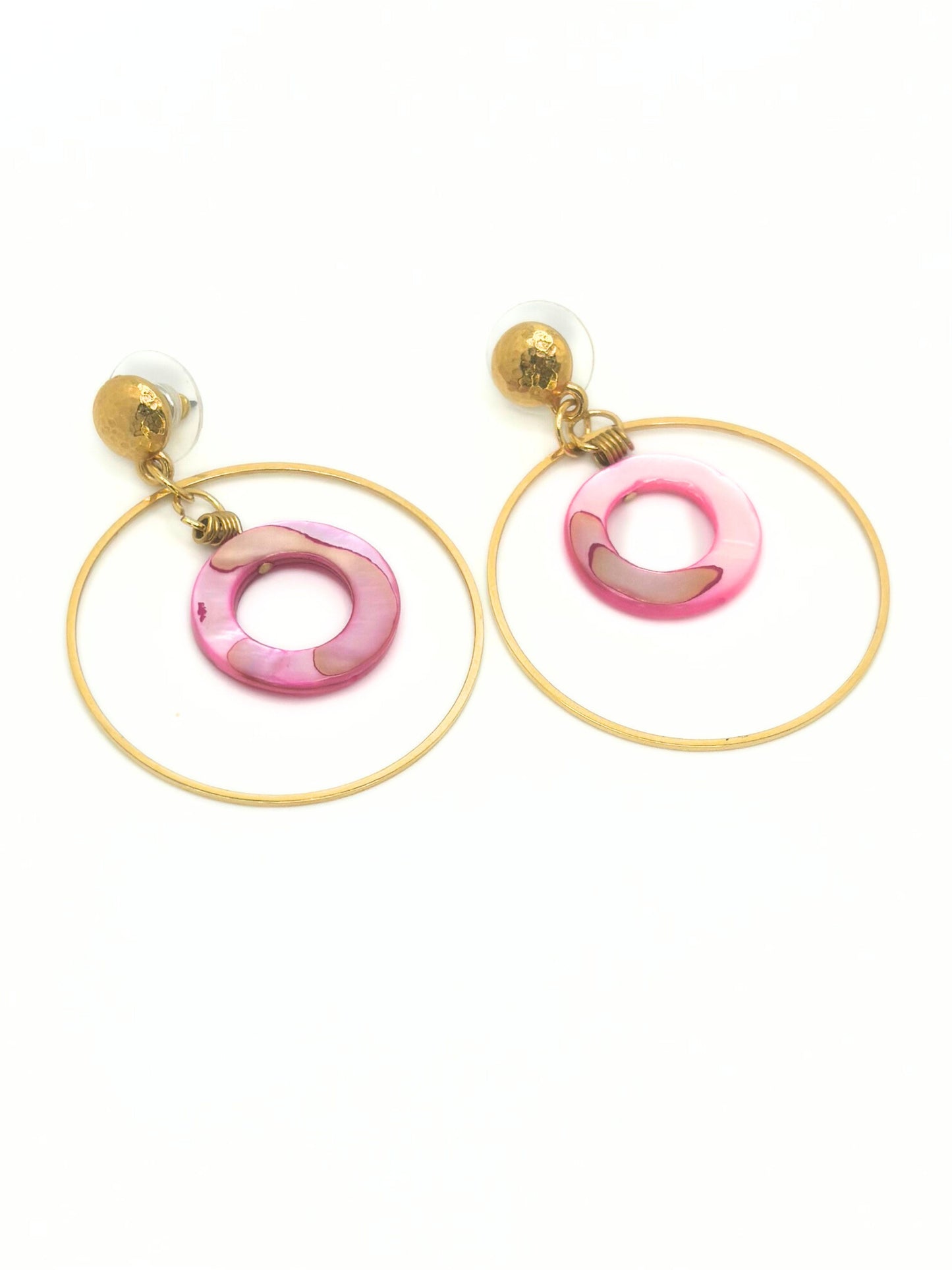 Pink pearl stainless steel hoop earrings