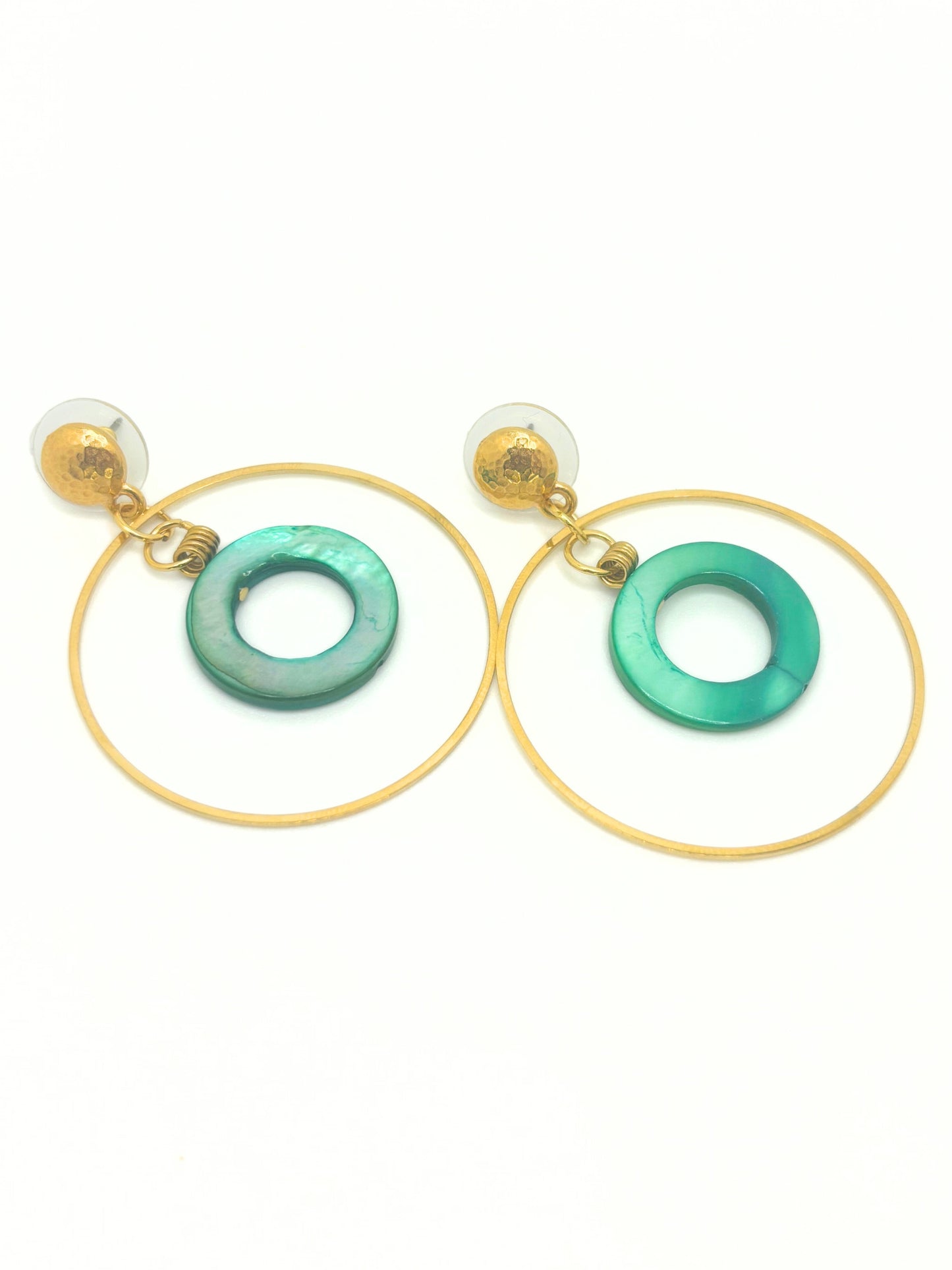 Green pearl stainless steel hoop earrings