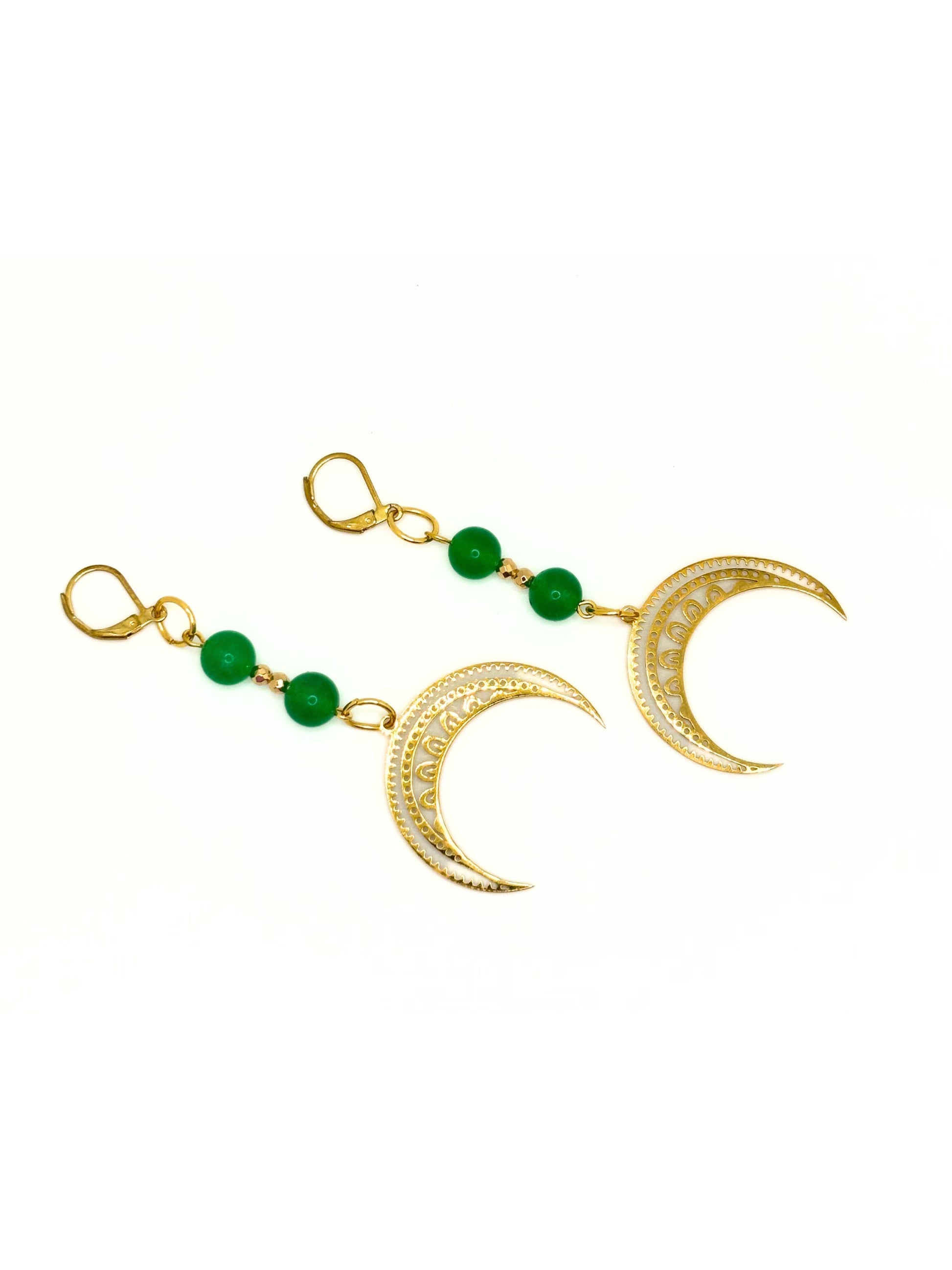 Green moon earrings