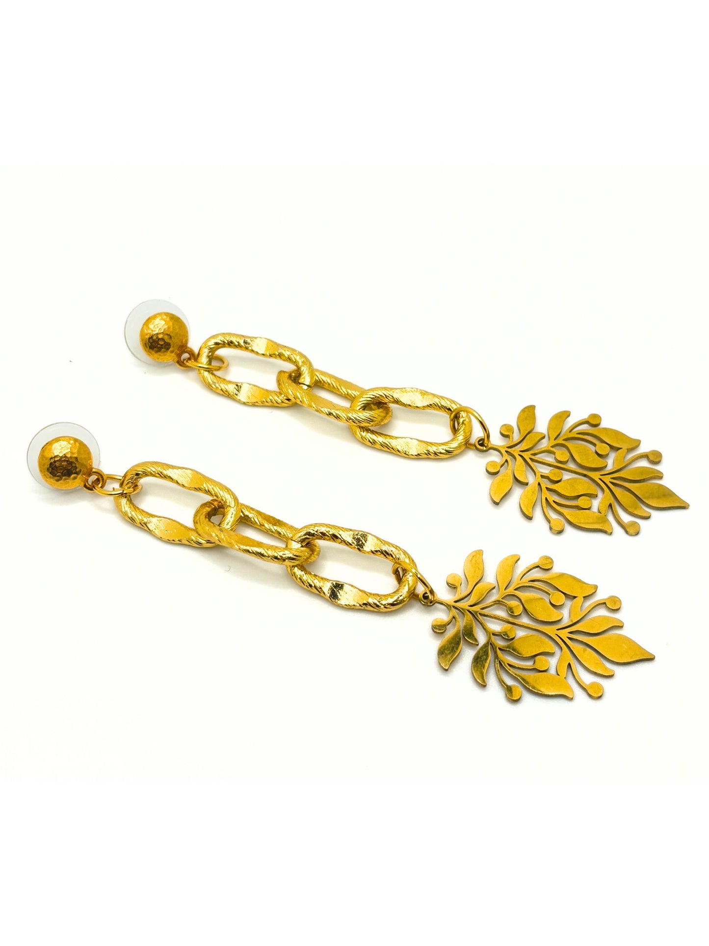 Leaf and Berry Long-Drop Earrings