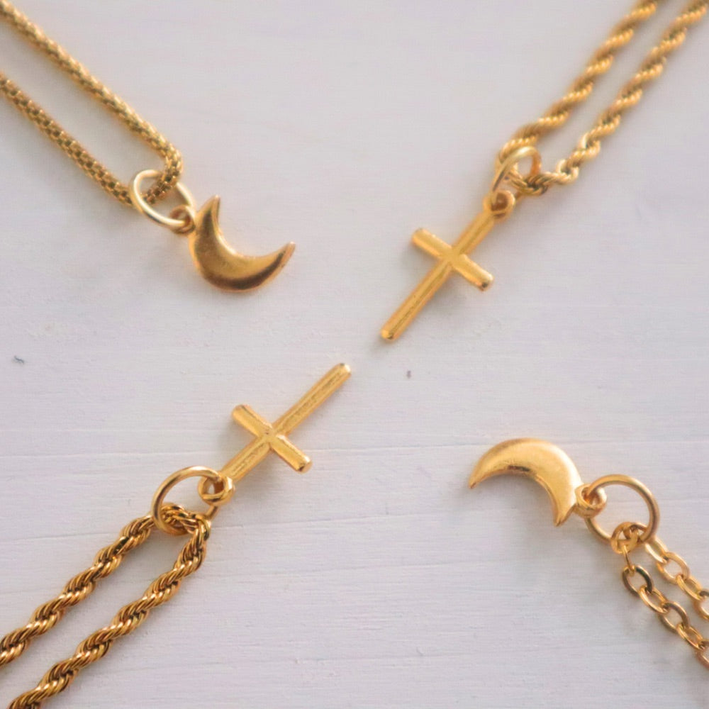 Gold-plated necklaces, moon necklace, cross necklace, Tenique Designs
