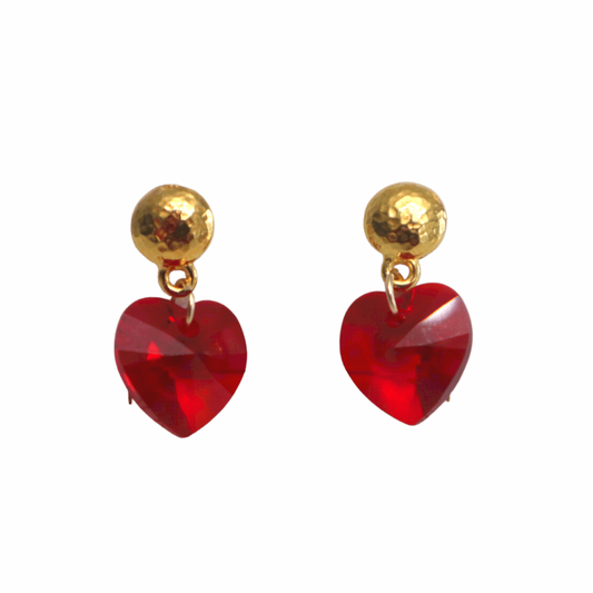Red Crystal Heart Earrings