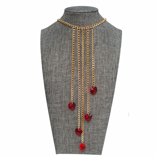 Layered Red Crystal Hearts Necklace