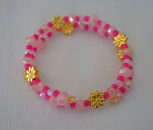 Pink and Gold Daisy Wrap Bracelet
