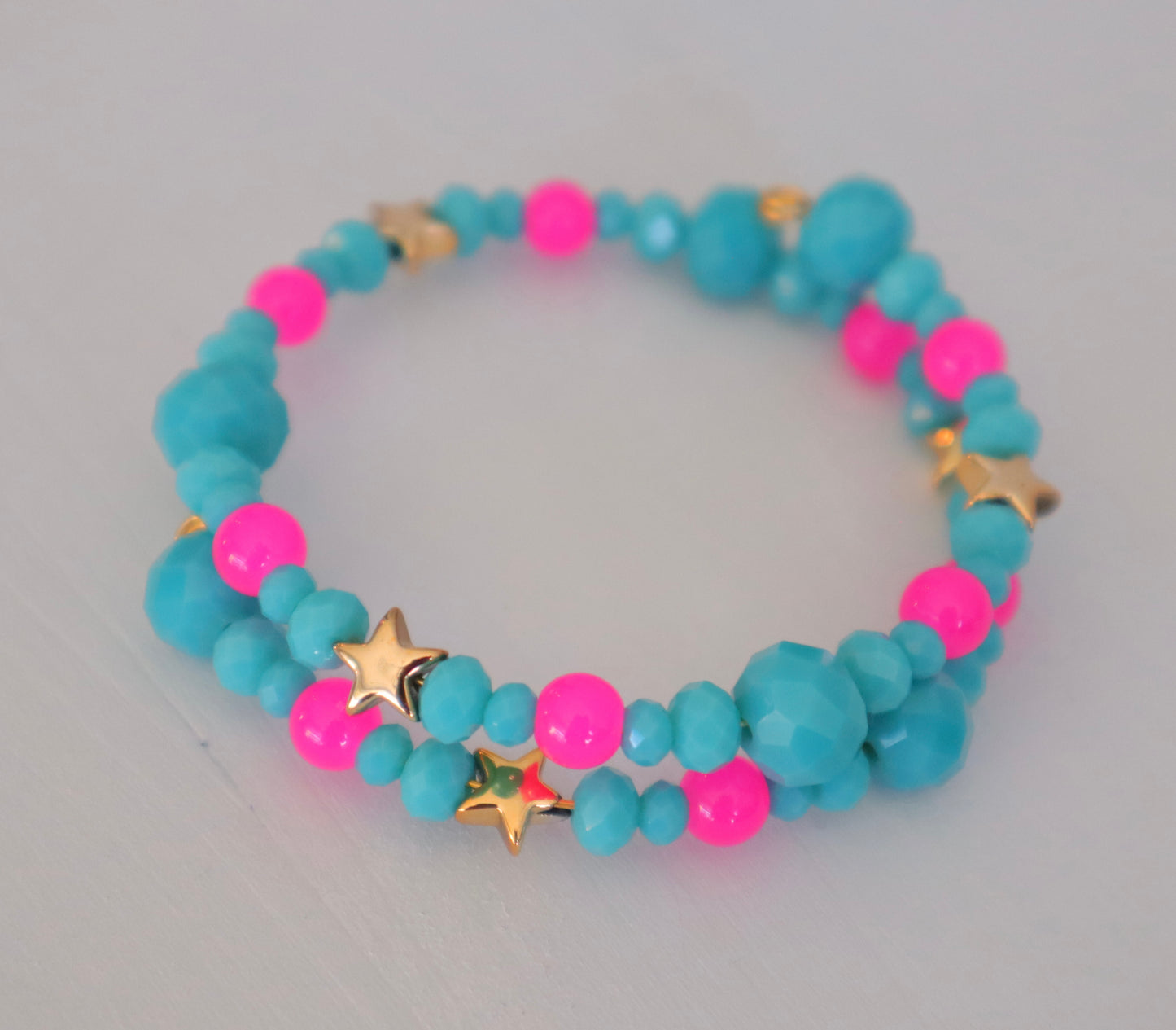 Turquoise, Pink and Star Wrap Bracelet